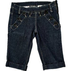 BCBG Girls Bermuda Cuffed Dark Blue Jean Shorts Button Front Side Zip Size 25